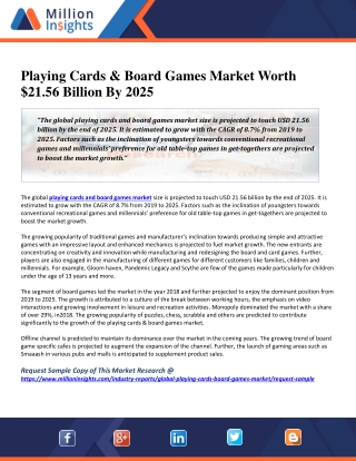 Playing Cards & Board Games Market Worth $21.56 Billion By 2025