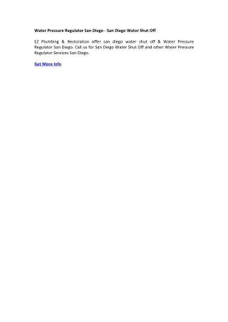 Water Pressure Regulator San Diego - San Diego Water Shut Off