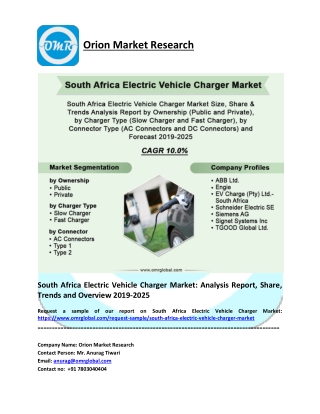 South Africa Electric Vehicle Charger Market Report 2019: By Key Players, Type, Share and Forecast 2019-2025