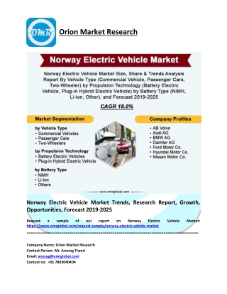 Norway Electric Vehicle Market Share 2019: Trends, Key Players, Industry Analysis, Report to 2025