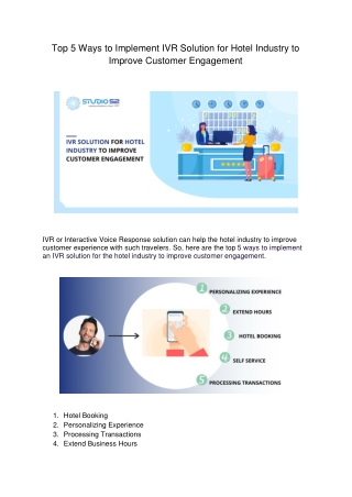 Top 5 Ways to Implement IVR Solution for Hotel Industry to Improve Customer Engagement