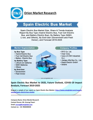 Spain Electric Bus Market Trends, Research Report, Growth, Opportunities, Forecast 2019-2025