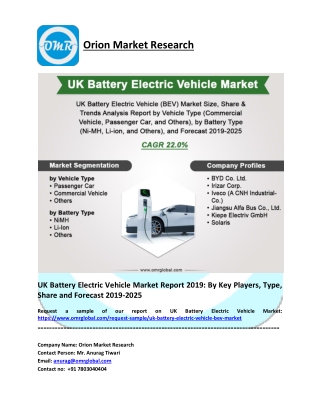 UK Battery Electric Vehicle Market Trends, Research Report, Growth, Opportunities, Forecast 2019-2025