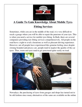 A Guide To Gain Knowledge About Mobile Tyre-Fitting Services