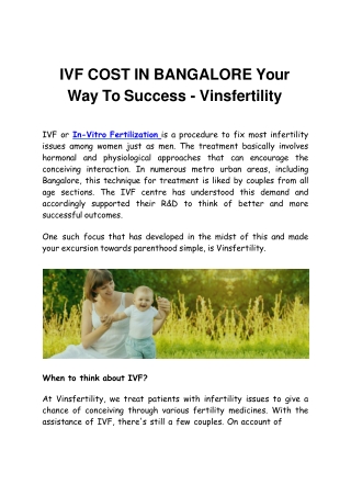 IVF Cost in Bangalore Your Way To Success - Vinsfertility