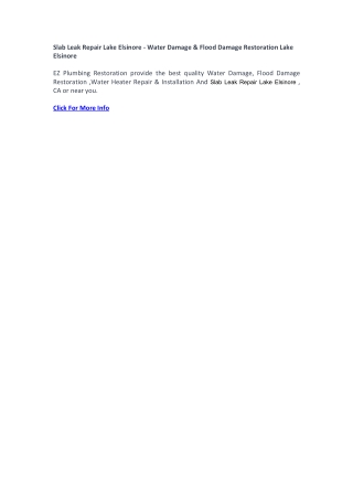 Slab Leak Repair Lake Elsinore - Water Damage & Flood Damage Restoration Lake Elsinore