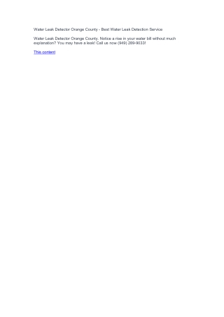 Water Leak Detector Orange County - Best Water Leak Detection Service