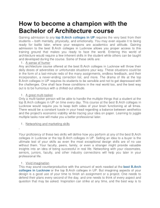 How to become a champion with the Bachelor of Architecture course