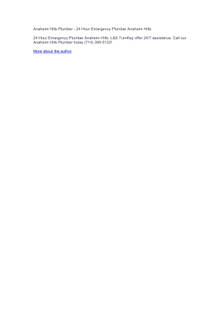 Anaheim Hills Plumber - 24 Hour Emergency Plumber Anaheim Hills