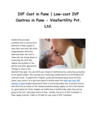 IVF Cost in Pune | Low-cost IVF Centres in Pune - Vinsfertility Pvt. Ltd.