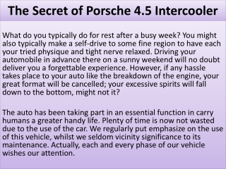 The Secret of Porsche 4.5 Intercooler