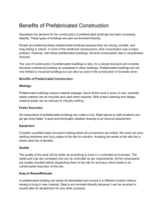 Benefits of Prefabricated Construction