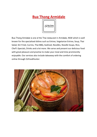 5% off - Bua Thong Armidale Thai Restaurant Menu, NSW