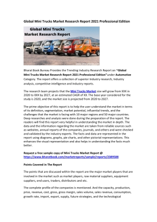 Global Mini Trucks Market Research Report 2021 Professional Edition