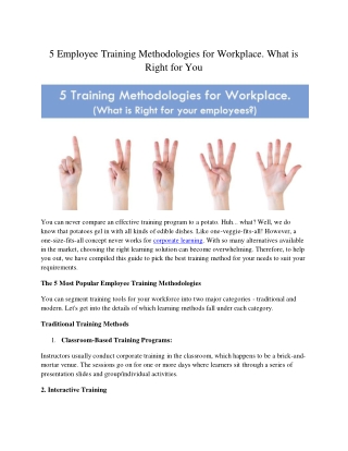 5 Employee Training Methodologies for Workplace. What is Right for You