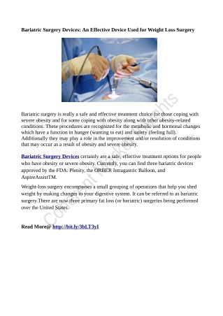 Bariatric Surgery Devices: An Effective Device Used for Weight Loss Surgery