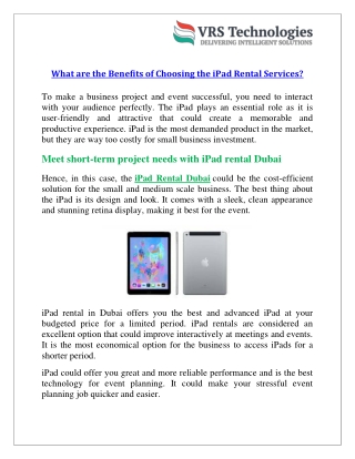 What are the Benefits of Choosing the iPad Rental Services?