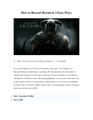 How to Record Skyrim Easily and Quickly