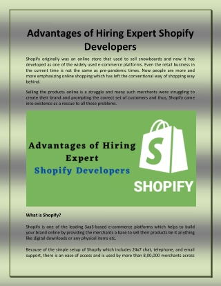 Advantages of Hiring Expert Shopify Developers
