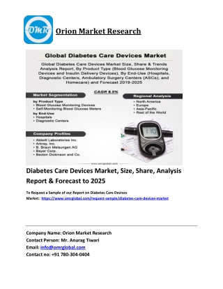 Diabetes Care Devices Market Trends, Size, Competitive Analysis and Forecast 2019-2025
