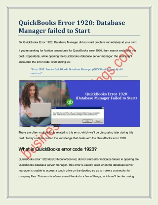 QuickBooks database Manager Failed to Start Error 1920