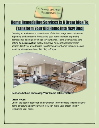 Home Remodeling Services Is A Great Idea To Transform Your Old Home Into New One!