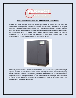 Why to buy certified inverters for emergency applications?