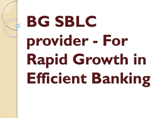 BG SBLC Provider - For Rapid Growth in Efficient Banking