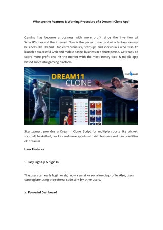What are the Features & Working Procedure of a Dream11 Clone App?