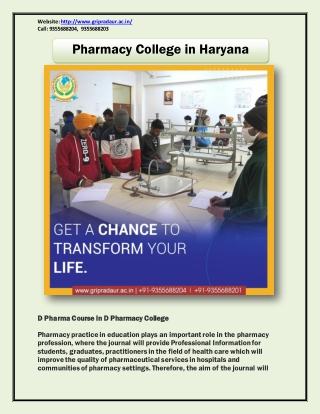 Pharmacy College in Haryana - D Pharmacy College | D Pharma Course