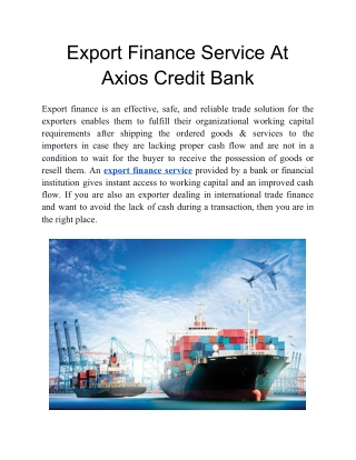 Import Finance Service At Axios Credit Bank