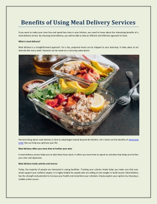 Benefits of Using Meal Delivery Services