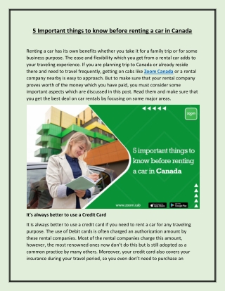 5 Important things to know before Renting a Car in Canada
