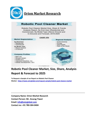 Robotic Pool Cleaner Market Trends, Size, Competitive Analysis and Forecast 2019-2025