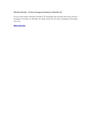 Menifee Plumber - 24 Hour Emergency Plumbers in Menifee CA