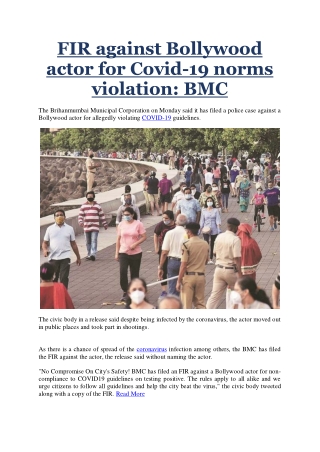 FIR against Bollywood actor for Covid-19 norms violation: BMC