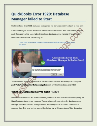 Error 1920: QuickBooks Database Manager failed to Start