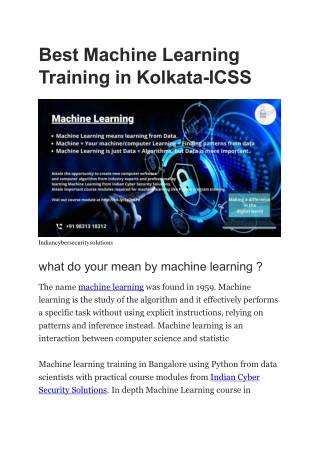 Best Machine Learning Training in Kolkata-ICSS