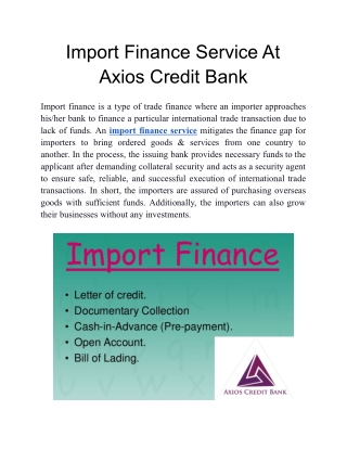 Letter Of Credit Service At Axios Credit Bank