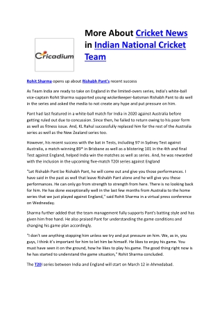 More About Cricket News in Indian National Cricket Team