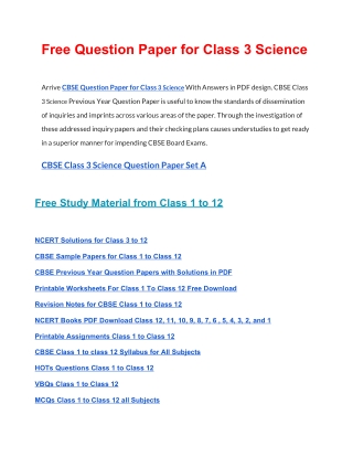 CBSE Question Papers Class 3 Science PDF Solutions Download