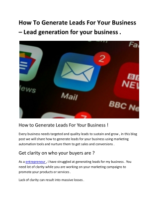 How To Generate Leads For Your Business – Lead generation for your business