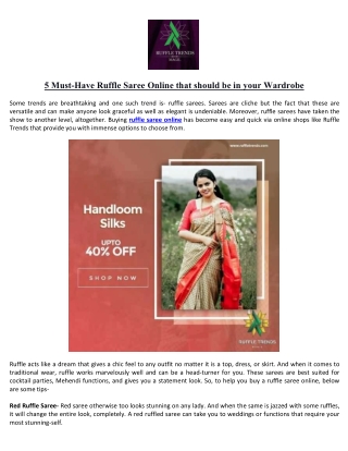 5 Must-Have Ruffle Saree Online that should be in your Wardrobe