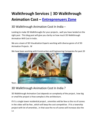 Walkthrough Services | 3D Walkthrough Animation Cost – Entreprenuers Zone