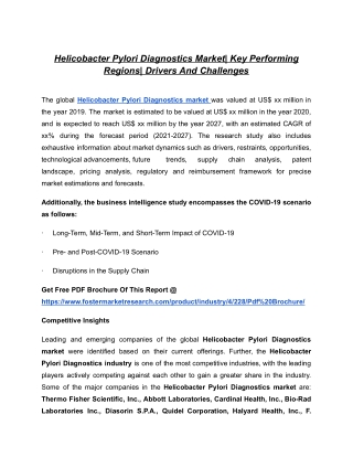 Helicobacter Pylori Diagnostics Market To Showcase Vigorous Demand During The Period Until 2027