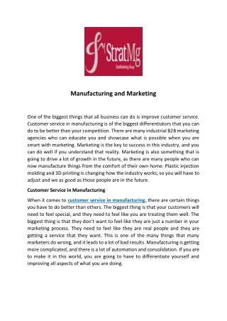Manufacturing and Marketing