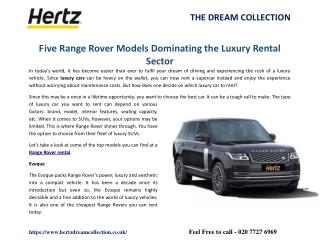 Five Range Rover Models Dominating the Luxury Rental Sector