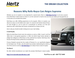 Reasons Why Rolls-Royce Cars Reigns Supreme