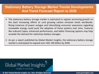 Stationary Battery Storage Market - Demand Outlook and Regional Study Report to 2030