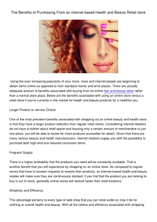 TheBenefitsofPurchasingFromaninternetbasedHealthandBeautyRetailstore